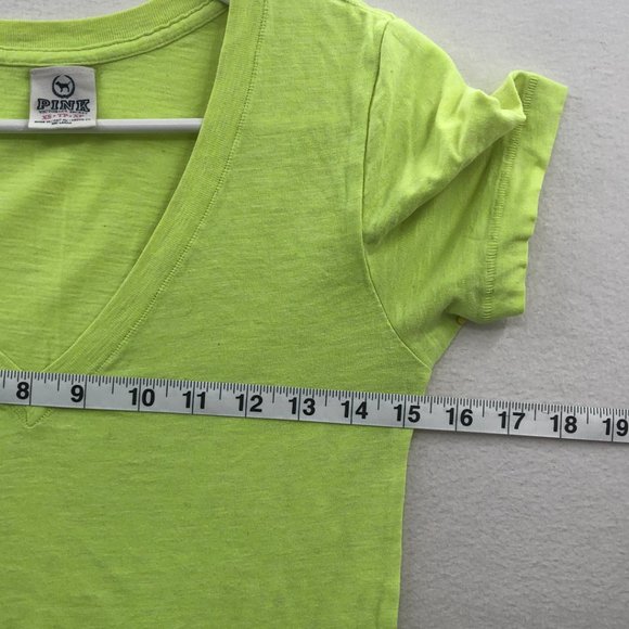 Pink Victorias Secret Womens Green Short Sleeve V Neck Pullover T Shirt Size XS - Picture 5 of 6